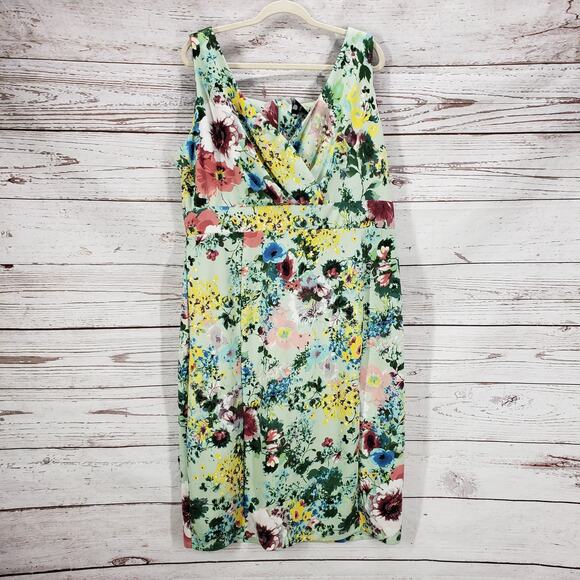 Maison Tara Women's Multicolor Floral Surplice Sleeveless Dress 16W - Picture 1 of 12